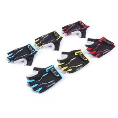 COOLCHANGE PAIR OF SHOCK-ABSORBING FOAM PAD HALF FINGER BIKE GLOVE (YELLOW)