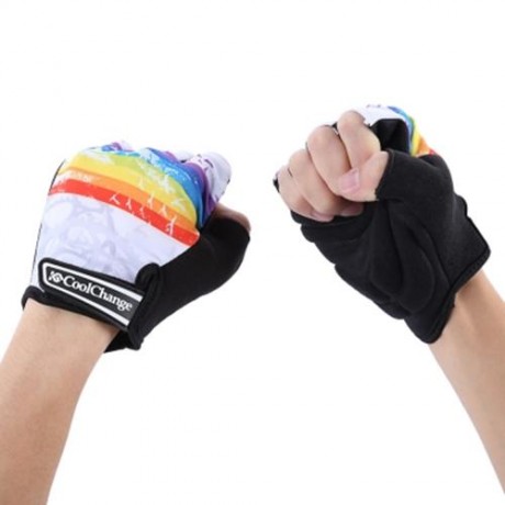 COOLCHANGE SHOCK-ABSORBING FOAM PAD HALF FINGER BIKE GLOVES (WHITE)