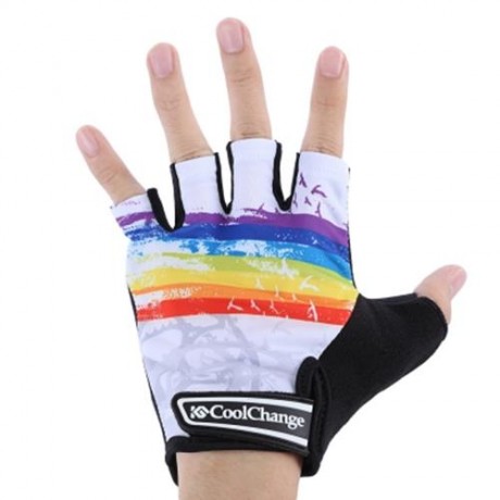 COOLCHANGE SHOCK-ABSORBING FOAM PAD HALF FINGER BIKE GLOVES (WHITE)