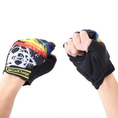 COOLCHANGE SHOCK-ABSORBING FOAM PAD HALF FINGER BIKE GLOVES (BLACK)