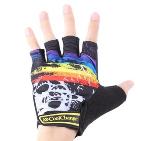 COOLCHANGE SHOCK-ABSORBING FOAM PAD HALF FINGER BIKE GLOVES (BLACK)