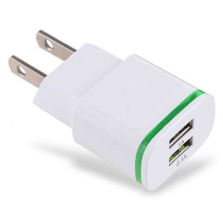 UNIVERSAL 2 USB PORTS HOME WALL POWER SUPPLY ADAPTER CHARGER LED LIGHT (WHITE)