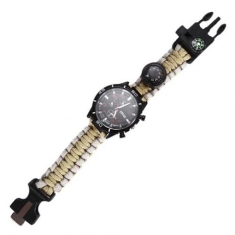 EMAK OUTDOOR SURVIVAL WATCH BRACELET WITH COMPASS FLINT FIRE STARTER PARACORD THERMOMETER 