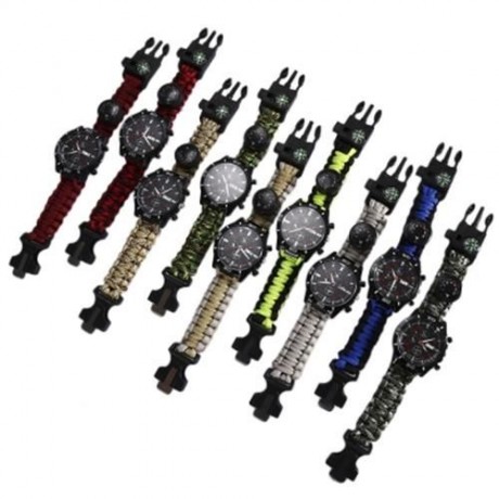 EMAK OUTDOOR SURVIVAL WATCH BRACELET WITH COMPASS FLINT FIRE STARTER PARACORD THERMOMETER 