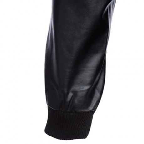 STYLISH PATCHWORK DESIGN SLIM FIT STAND COLLAR JACKET FOR MALE (BLACK)