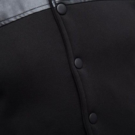 STYLISH PATCHWORK DESIGN SLIM FIT STAND COLLAR JACKET FOR MALE (BLACK)