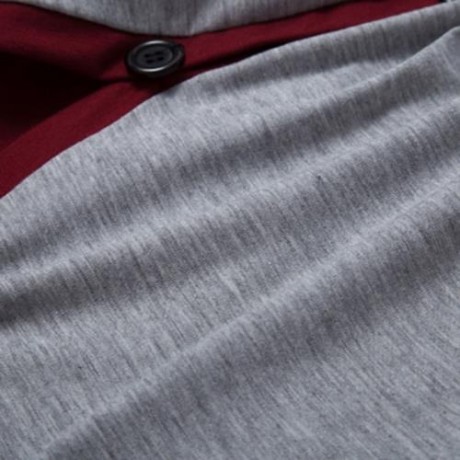 CASUAL PATCHWORK V NECK MALE LONG SLEEVE SHIRT (WINE RED)