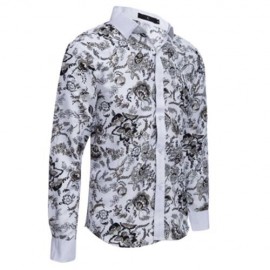 SLIM FIT FLORAL PRINTED LONG SLEEVE CASUAL SHIRT FOR MALE (WHITE)