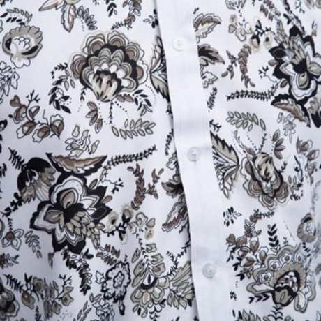 SLIM FIT FLORAL PRINTED LONG SLEEVE CASUAL SHIRT FOR MALE (WHITE)