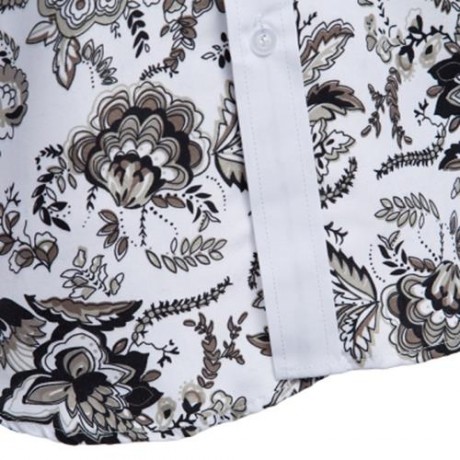 SLIM FIT FLORAL PRINTED LONG SLEEVE CASUAL SHIRT FOR MALE (WHITE)