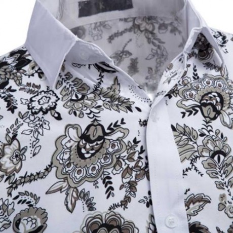 SLIM FIT FLORAL PRINTED LONG SLEEVE CASUAL SHIRT FOR MALE (WHITE)