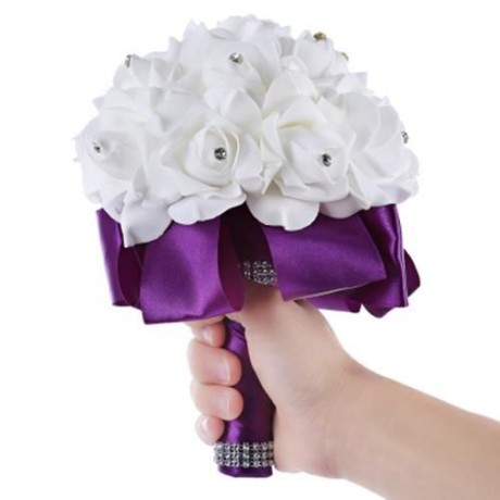 PE FOAM WEDDING BOUQUET BRIDE BRIDESMAID HOLDING ROSE FLOWER (PURPLE)