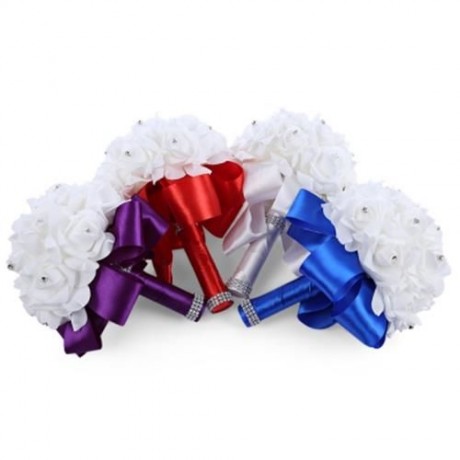 PE FOAM WEDDING BOUQUET BRIDE BRIDESMAID HOLDING ROSE FLOWER (PURPLE)