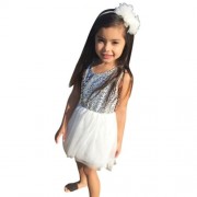 SWEET GIRLS COMFORT COTTON SEQUINS LACE JUMPER SKIRT WITH BOWKNOT (WHITE)