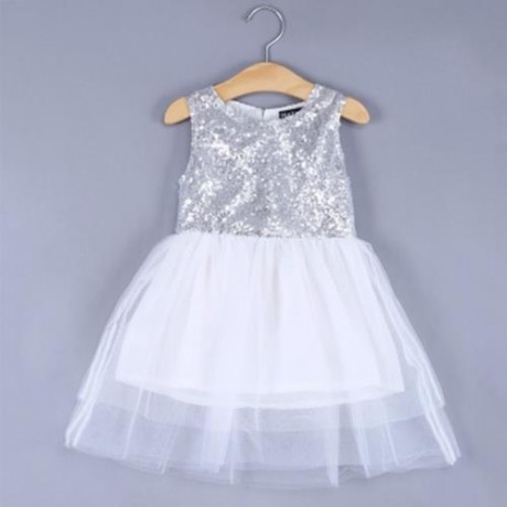 SWEET GIRLS COMFORT COTTON SEQUINS LACE JUMPER SKIRT WITH BOWKNOT (WHITE)