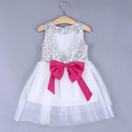 SWEET GIRLS COMFORT COTTON SEQUINS LACE JUMPER SKIRT WITH BOWKNOT (WHITE)