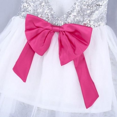 SWEET GIRLS COMFORT COTTON SEQUINS LACE JUMPER SKIRT WITH BOWKNOT (WHITE)