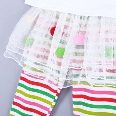 2PCS CUTE GIRLS ELK PRINTED T-SHIRT STRIPED TROUSERS FOR PARTY (WHITE)
