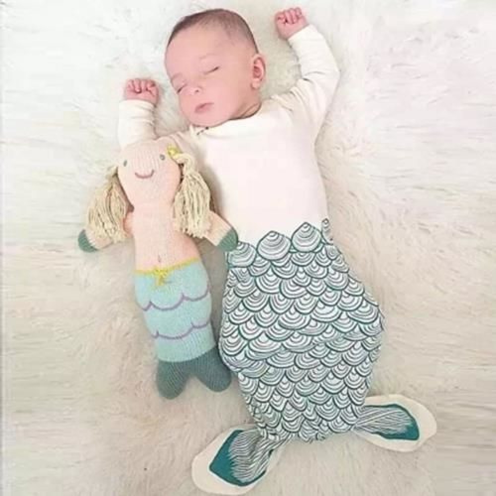 SWEET MERMAID ANIMAL LONG SLEEVE BABY CLOTHES SLEEPING BAG INFANT SLEEP SACK (WHITE AND GR