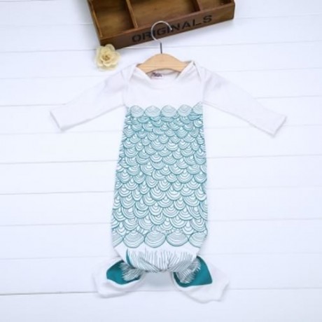 SWEET MERMAID ANIMAL LONG SLEEVE BABY CLOTHES SLEEPING BAG INFANT SLEEP SACK (WHITE AND GR