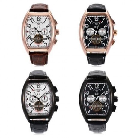 FORSINING F201672801 MEN AUTO MECHANICAL WATCH TOURBILLON CALENDAR GENUINE LEATHER BAND WR