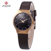 JULIUS JA-577 FEMALE QUARTZ WATCH ROUND DIAL LEATHER WATCHBAND (BROWN)