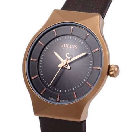 JULIUS JA-577 FEMALE QUARTZ WATCH ROUND DIAL LEATHER WATCHBAND (BROWN)