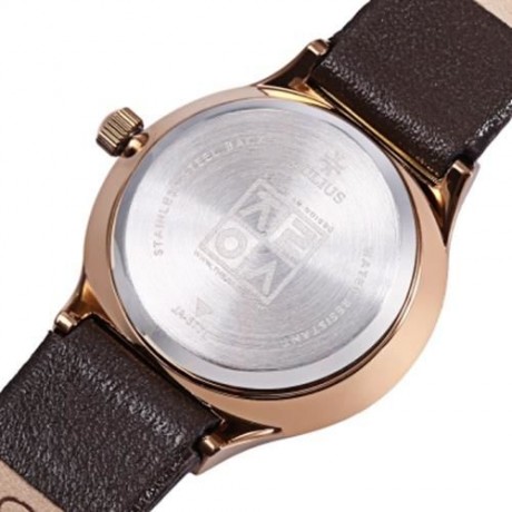 JULIUS JA-577 FEMALE QUARTZ WATCH ROUND DIAL LEATHER WATCHBAND (BROWN)