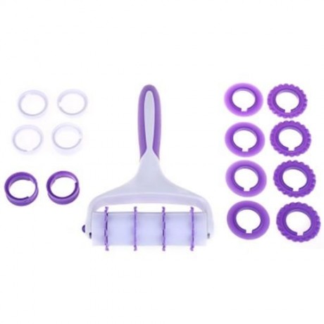 DIY FONDANT CAKE RIBBON PLASTIC ROLLER CUTTER DECORATING BAKING PASTRY EMBOSSER SET (WHITE