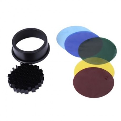 UNIVERSAL EXTENDER CONICAL HONEYCOMB GRID SPEEDLIGHT FLASH SNOOT WITH 5PCS COLOR FILTER (B
