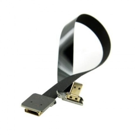 90 DEGREE DOWN ANGLED MICRO MALE TO MINI HDMI FEMALE FPV USE FPC FLAT CABLE (BLACK)