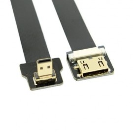 90 DEGREE DOWN ANGLED MICRO MALE TO MINI HDMI FEMALE FPV USE FPC FLAT CABLE (BLACK)