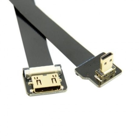 90 DEGREE DOWN ANGLED MICRO MALE TO MINI HDMI FEMALE FPV USE FPC FLAT CABLE (BLACK)