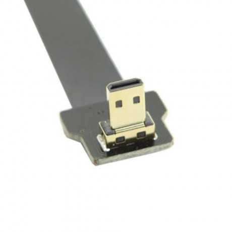 90 DEGREE DOWN ANGLED MICRO MALE TO MINI HDMI FEMALE FPV USE FPC FLAT CABLE (BLACK)