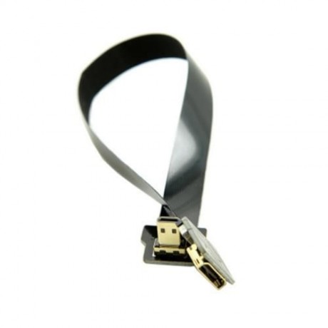 90 DEGREE DOWN ANGLED MICRO MALE TO MINI HDMI FEMALE FPV USE FPC FLAT CABLE (BLACK)