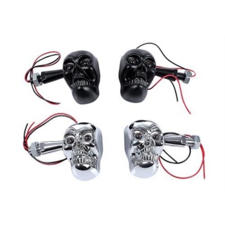 PAIR OF MOTORCYCLE MOTORBIKE SKULL SHAPE TURN SIGNAL LIGHT LED INDICATOR LAMP