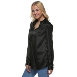 SIMPLE STYLE V-NECK LONG SLEEVE BLACK BLOUSE FOR WOMEN (BLACK)