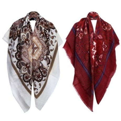 VINTAGE FLORAL PRINTED WEAVING WARM LADIES ACRYLIC SCARF (WINE RED)