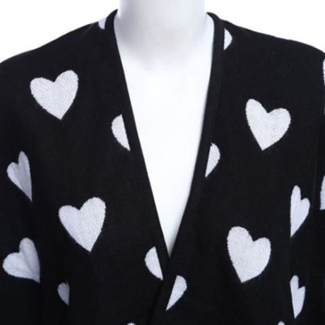 OVERSIZE HEART PRINTED TASSEL DECORATION LADIES PASHMINA (WHITE AND BLACK)