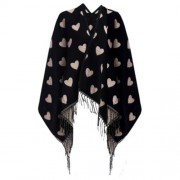 OVERSIZE HEART PRINTED TASSEL DECORATION LADIES PASHMINA (BROWN)