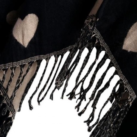 OVERSIZE HEART PRINTED TASSEL DECORATION LADIES PASHMINA (BROWN)