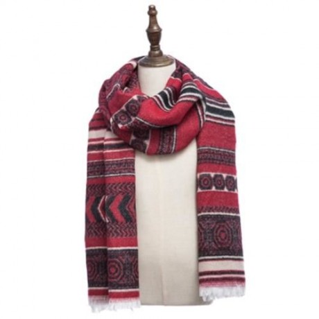 NATIONAL WIND OVERLENGTH GEOMETRY PRINT PASHMINA SCARF FOR LADIES (RED)