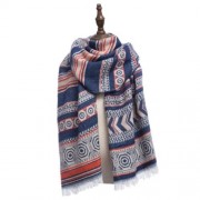 NATIONAL WIND OVERLENGTH GEOMETRY PRINT PASHMINA SCARF FOR LADIES (BLUE)