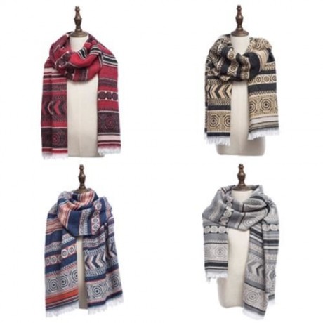 NATIONAL WIND OVERLENGTH GEOMETRY PRINT PASHMINA SCARF FOR LADIES (BLUE)
