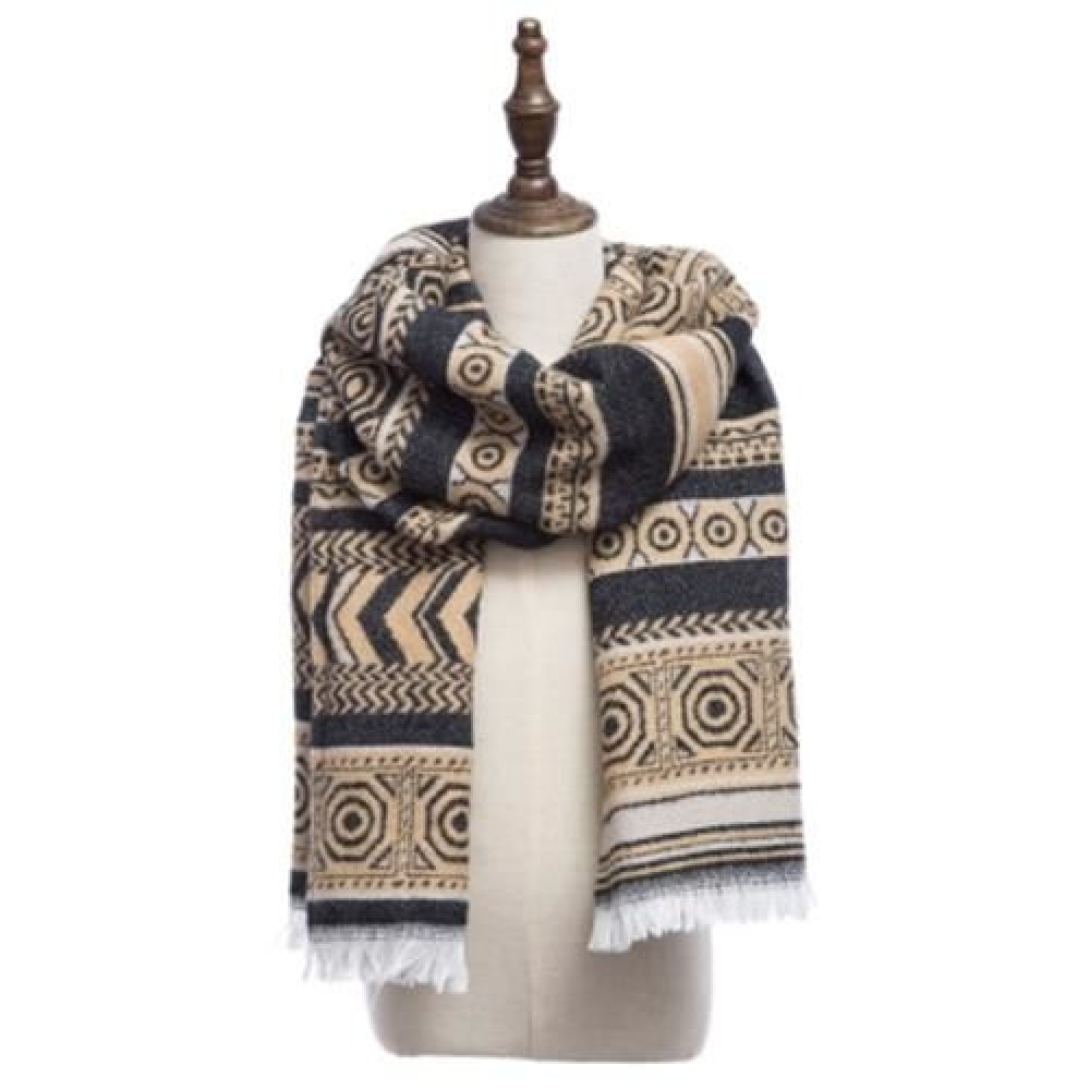 NATIONAL WIND OVERLENGTH GEOMETRY PRINT PASHMINA SCARF FOR LADIES (LIGHT YELLOW)