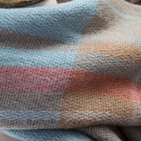 OVERSIZE GRID PRINTED PASHMINA LADIES TASSEL SCARF (LAKE BLUE)