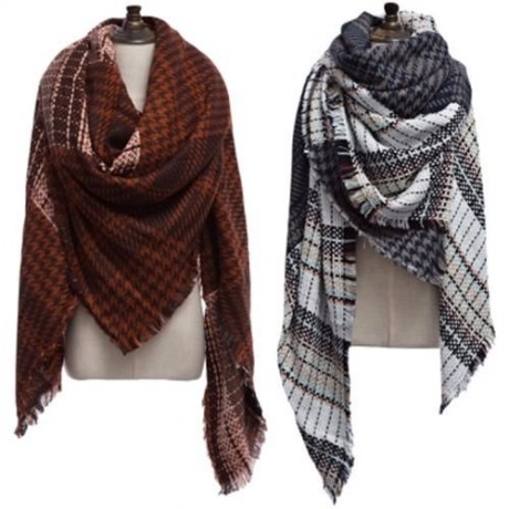 OVERSIZE GRID DESIGN DOUBLE FACED LADIES WARM SCARF (DARK RED)