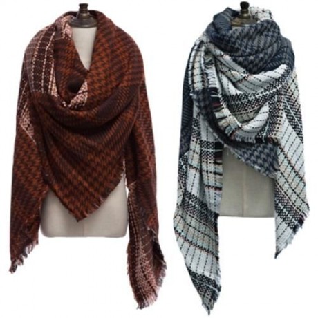 OVERSIZE GRID DESIGN DOUBLE FACED LADIES WARM SCARF (BLUE)