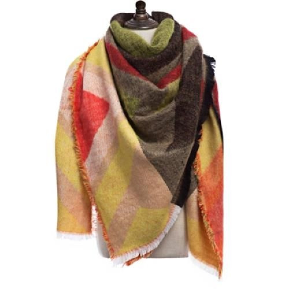 COLORFUL RHOMBUS DOUBLE FACED KNITTING LADIES WARM SCARF (ORANGE)