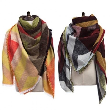 COLORFUL RHOMBUS DOUBLE FACED KNITTING LADIES WARM SCARF (ORANGE)